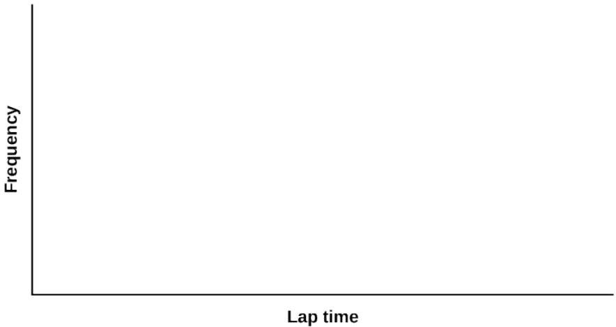 Figure 5.3.3 — Blank axes for sketching your lap-time histogram, with lap time on the horizontal axis and frequency on the vertical axis.
